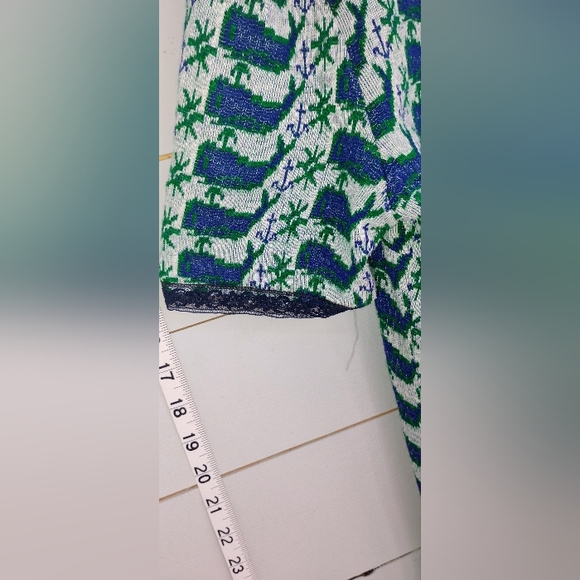 Blue and Green Ocean whale fabric pattern Casual Midi Dress with Crew Neck line - Picture 5 of 5